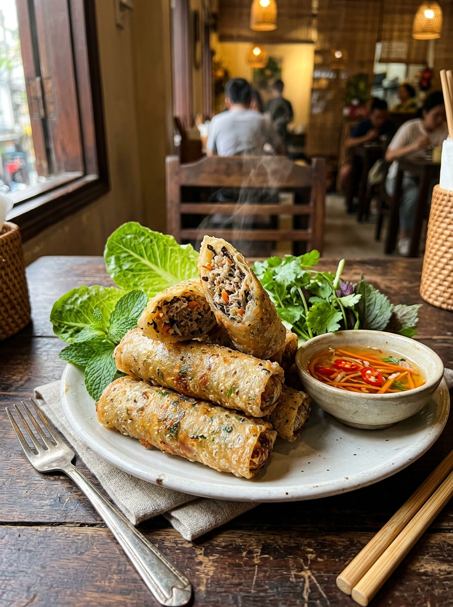 Chả Giò — crispy Vietnamese spring rolls with dipping sauce at Ô MAI Amsterdam